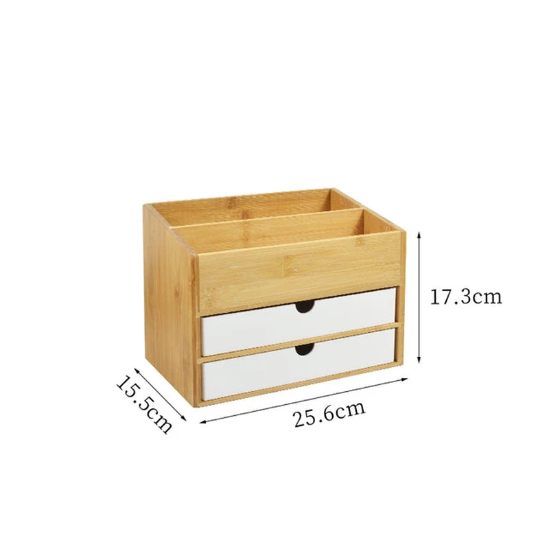 "Organize and Beautify Your Vanity with Our Bamboo Cosmetic Drawer Storage Box - Perfect for Makeup, Jewelry, and Skincare!"