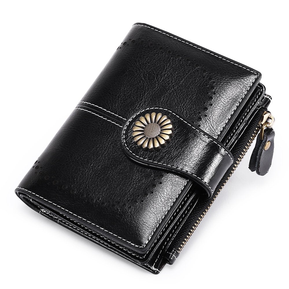 Small Women Wallet Genuine Leather Bifold Purse RFID Blocking Card Holder