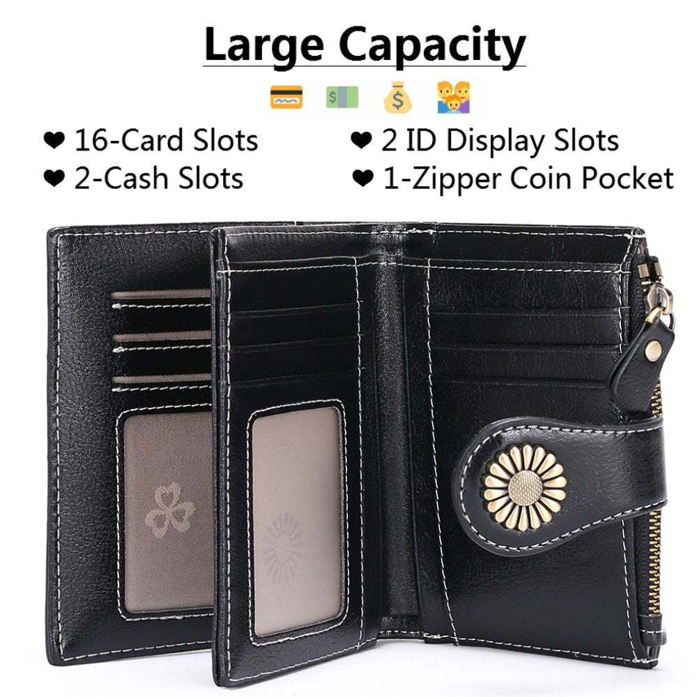 Small Women Wallet Genuine Leather Bifold Purse RFID Blocking Card Holder