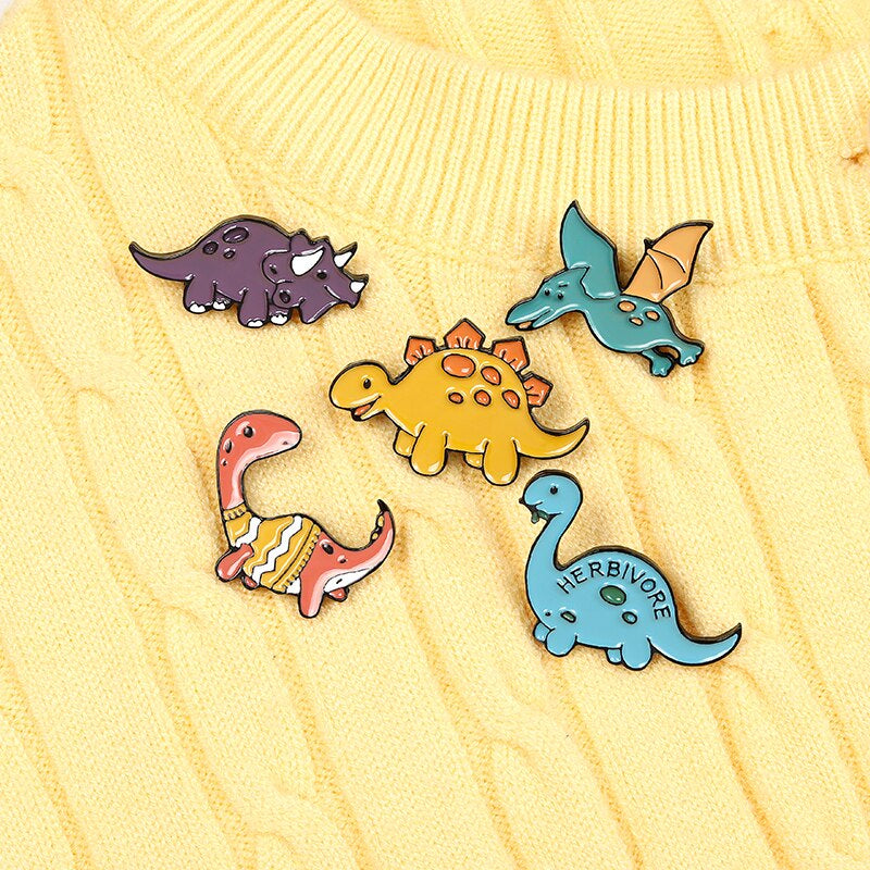 Cartoon Dinosaur Enamel Pins Stegosaurus Pterosauria Brooches for Kids Friends Jurassic Animal Badges Bag Lapel Pin Jewelry Gift