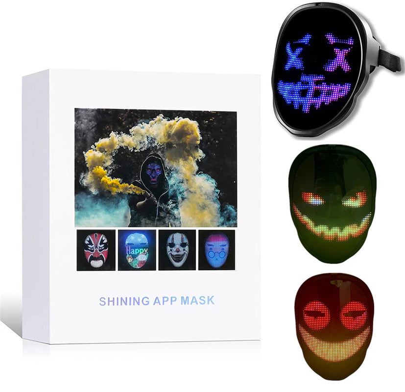 Programmable LED Luminous Mask Bluetooth RGB Led Lights up Party Mask DIY Picture Editing Animation Text Love Prank Concert Mask