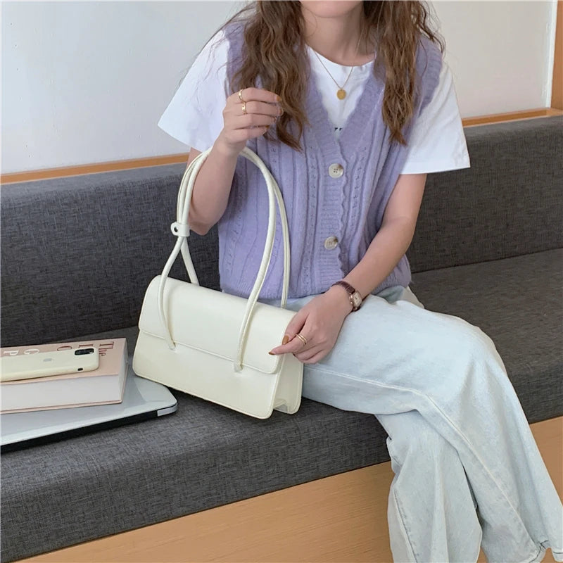 Retro Simple Women'S Underarm Bag Vintage Green Ladies Square Shoulder Bags Winter Fashion Female Tote Purse Top Handle Handbags